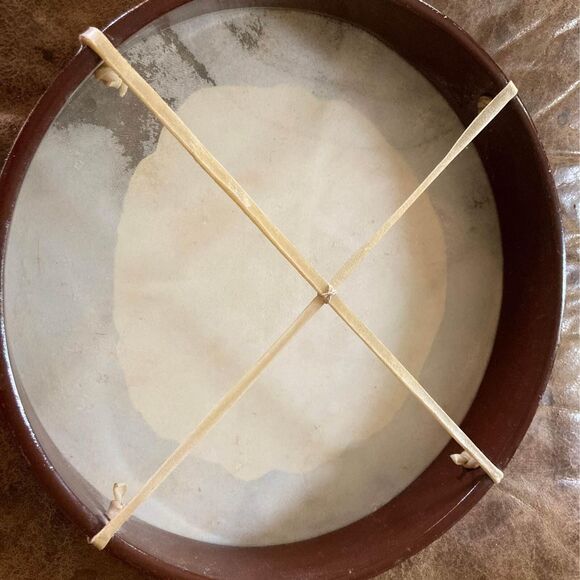 Artist Signed Stretched Animal Skin Drum Tree of Life Design With Drumstick - Picture 4 of 5